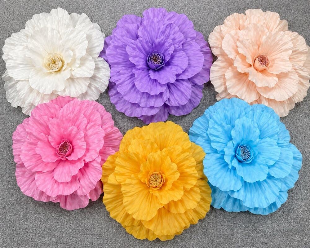 lot Of 10 - 20” Faux Giant Foam Flowers Pastel Pink, Peach, Blue, White